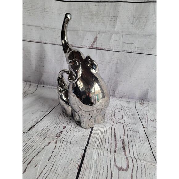 Elephant Mama And Baby Silver Figure 11 Inches Tall - Picture 4 of 8